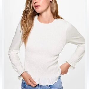 Mango Cream Textured Blouse